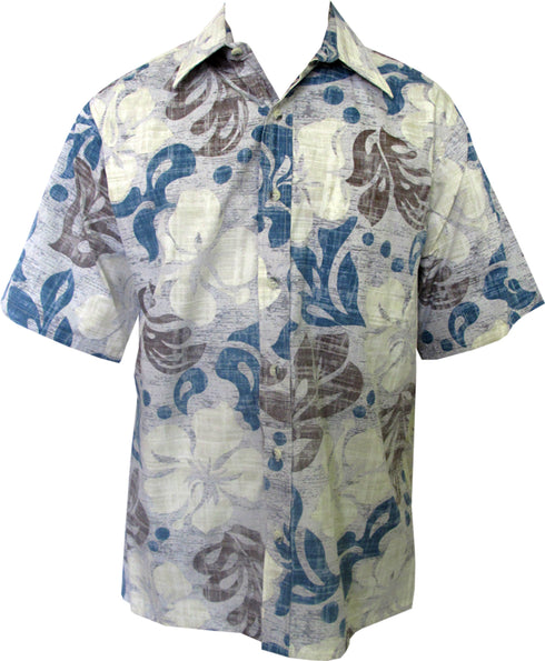 Made in USA - Go Barefoot Men's Texture Hibiscus Reverse Aloha Shirt