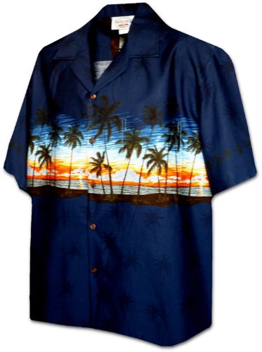 Pacific Legend Mens S to 3X Sunset Palm Horizon Chest Band Shirt