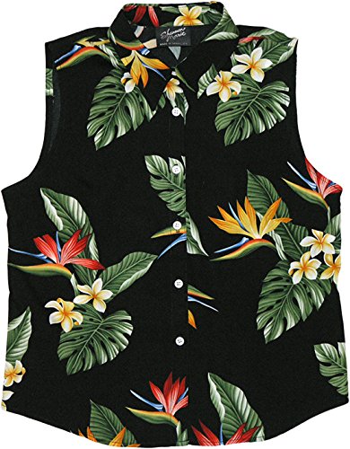 Bird of Paradise Display Women's Fitted Sleeveless Aloha Blouse - Plus Size