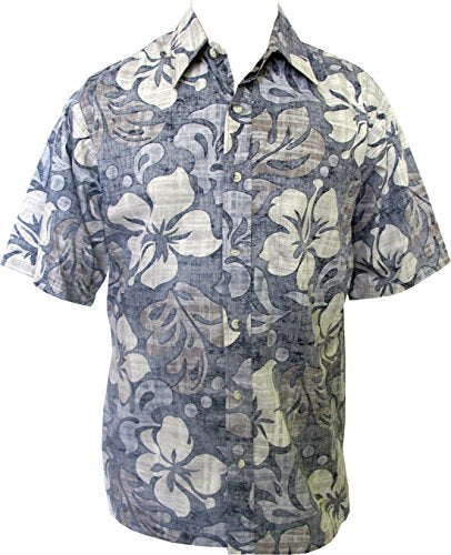 Made in USA - Go Barefoot Men's Texture Hibiscus Reverse Aloha Shirt