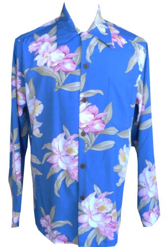 Paradise Found Mens Orchid Corsage Kamehameha Style Long Sleeve Shirt