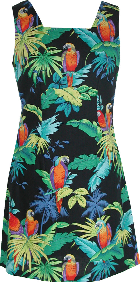 Hawaiian Women’s Cotton A-Line Dress – Jungle Parrot – Slimming Bodice