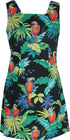 Hawaiian Women’s Cotton A-Line Dress – Jungle Parrot – Slimming Bodice