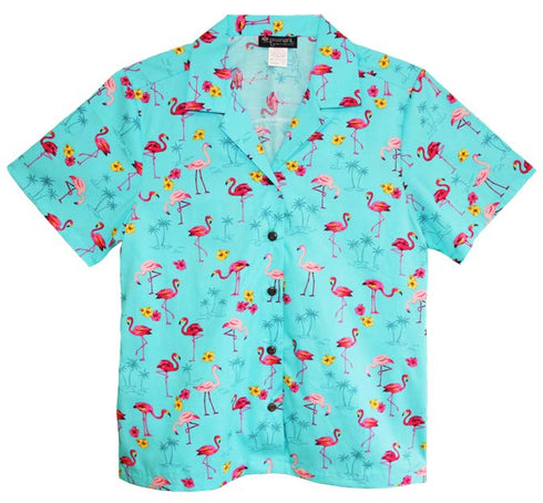 Mini Pink Flamingo Women's Hawaiian Camp Shirt