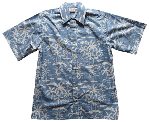 Made in USA - Go Barefoot Men's Island Palms Reverse Aloha Shirt