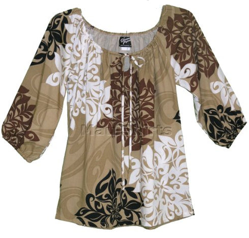 RJC Womens Artistic Hawaiian Flower Peasant Blouse