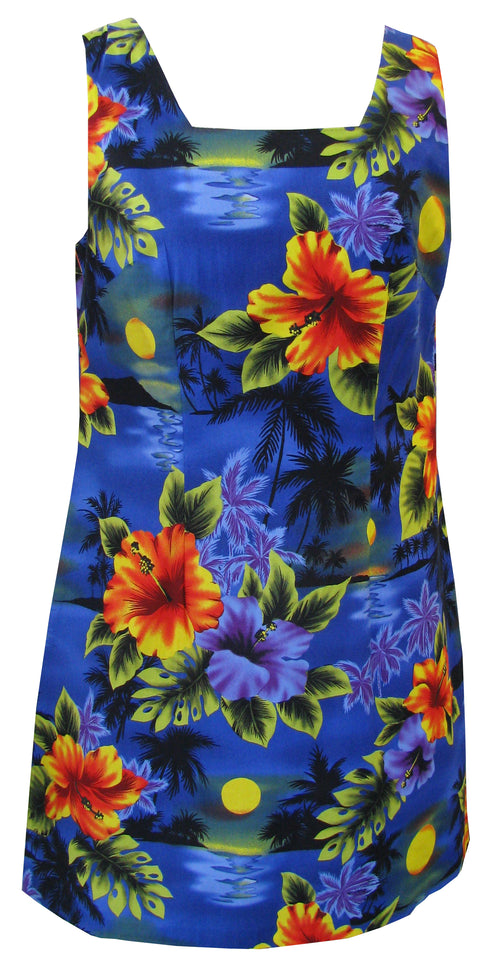 Neon Hibiscus Moon Women's A-Line Hawaiian Short Tank Dress