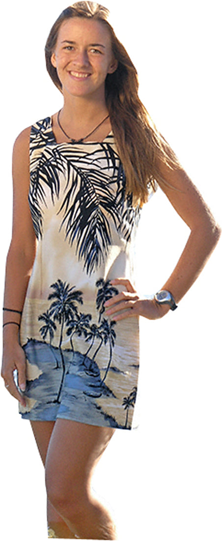 Women’s A-Line Dress – Island Escape Border Print – Slimming Bodice