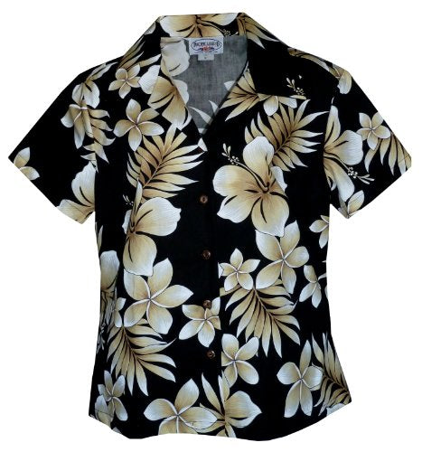 Pacific Legend Womens Colossal Plumeria Hibiscus Fitted Shirt