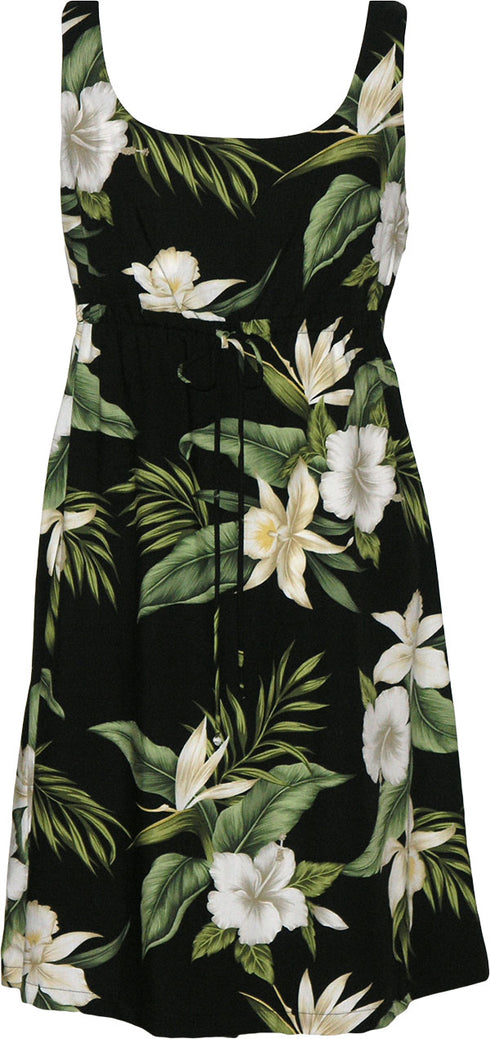 White Orchid Hibiscus Women's Empire Tie Front Hawaiian Dress (Regular Fit)