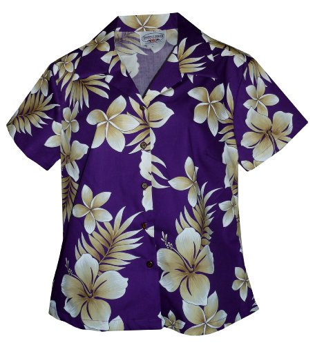 Pacific Legend Womens Colossal Plumeria Hibiscus Fitted Shirt