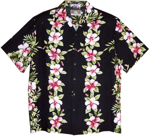 RJC Mens Pink White Hibiscus Plumeria Panel Rayon Shirt