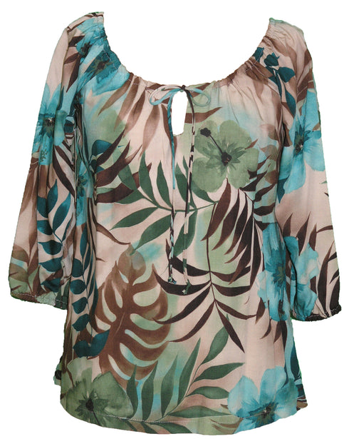 RJC Womens Watercolor Tropic Peasant Blouse
