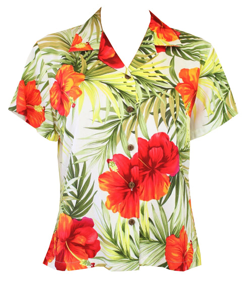 Two Palms Women's Big Hibiscus Fitted Blouse