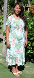 RJC Women's Pale Hibiscus Orchid Tea Length Cap Sleeve Hawaiian Dress