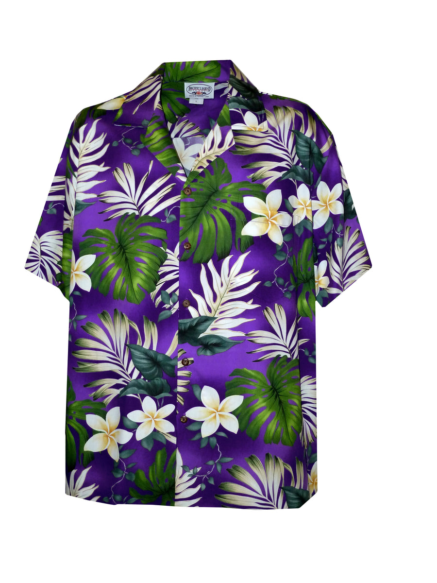 Two Palms Fern Hibiscus Purple Rayon Women's Hawaiian Shirt , XS