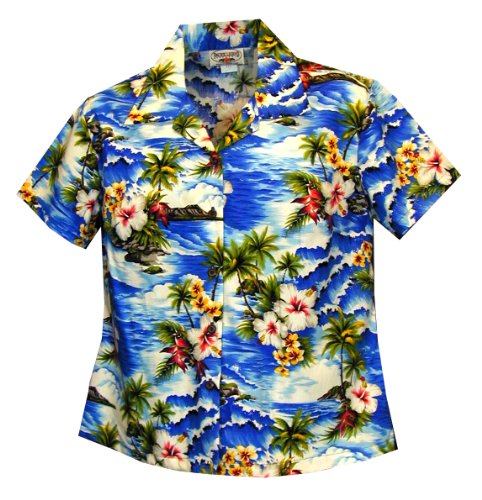Pacific Legend Women's Diamond Head Ocean Wave Fitted Shirt