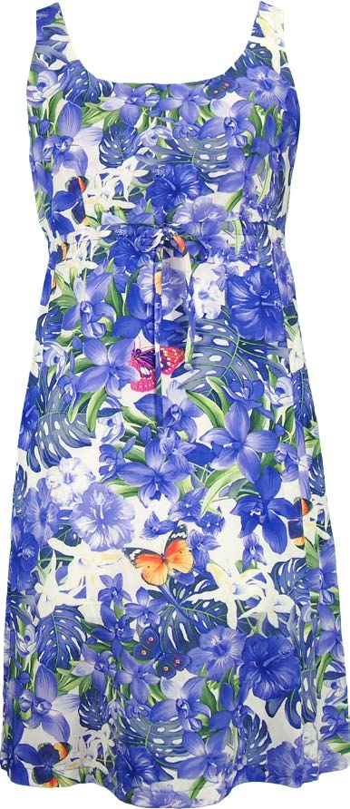 Fluttering Butterfly Women's Empire Tie Front Hawaiian Dress (Generous Fit)