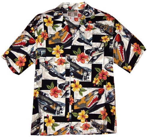 RJC Mens Hibiscus Fighter Airplane II Shirt