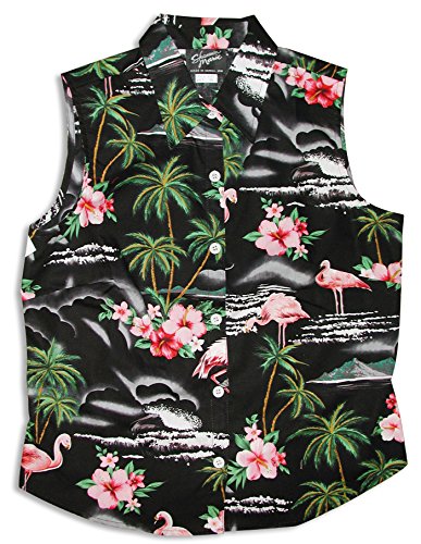 RJC Womens Pink Flamingo Hibiscus Sleeveless Button Down Shirt