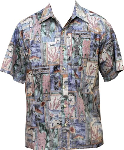 Made in USA - Go Barefoot Men's Honu Turtle Tapa Reverse Aloha Shirt