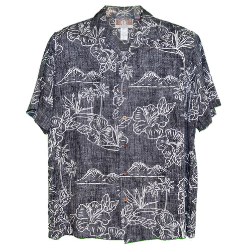 Tropical Island Outlines Hawaiian Aloha Mens Rayon Shirt
