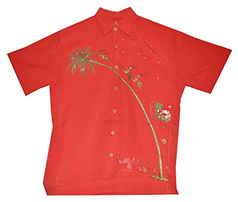 Bamboo Cay Mens Flying Santa on a Tree Embroidered Shirt