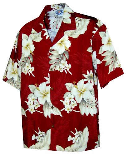 Pacific Legend Womens Plumeria Hibiscus Feather Fern Camp Shirt