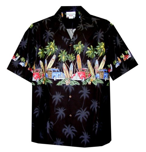 Pacific Legend Mens Old Time Woodie Surfboard Chest Band Shirt