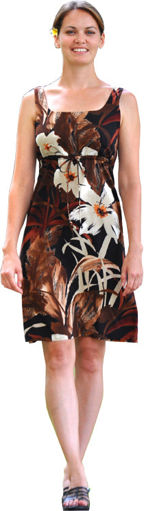 Oriental Watercolor Women's Empire Tie Front Hawaiian Dress (Regular Fit)