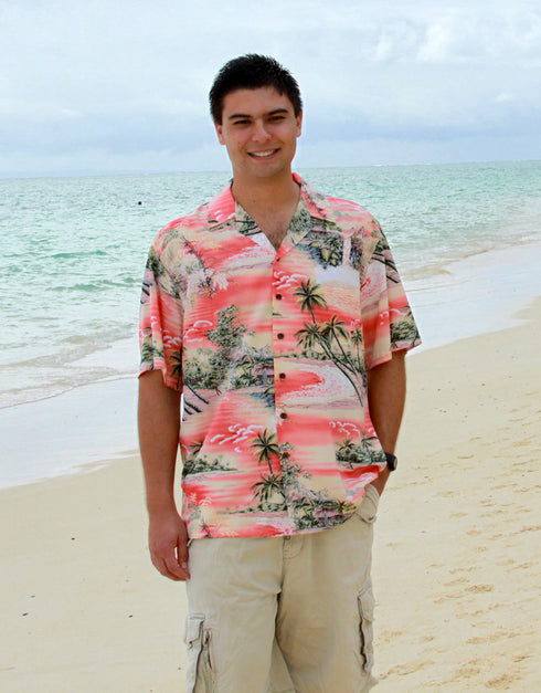 RJC Mens Paradise Island Surf Orange and Blue Rayon Shirt