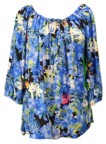 RJC Womens Hibiscus Butterfly Orchid Peasant Blouse