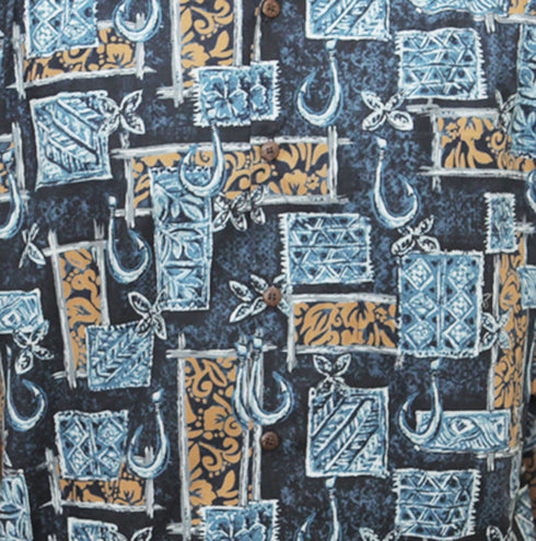 Go Barefoot Mens Fish Hooks Peached Cotton Shirt