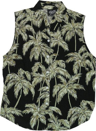 Palm Trees Women's Fitted Sleeveless Aloha Blouse - Regular & Plus Size