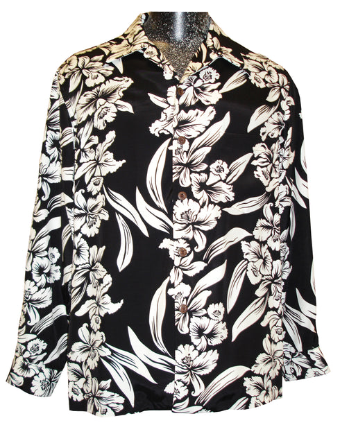 Kamehameha Mens White Orchid Panel Long Sleeve Shirt
