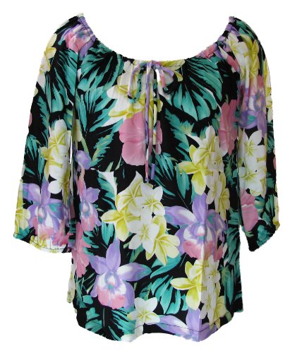 RJC Womens Hawaiian Jungle Flower Peasant Blouse