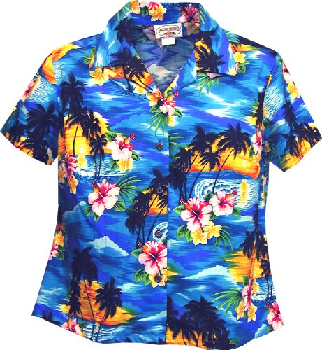 Pacific Legend Womens Brilliant Hawaiian Sunset Fitted Shirt