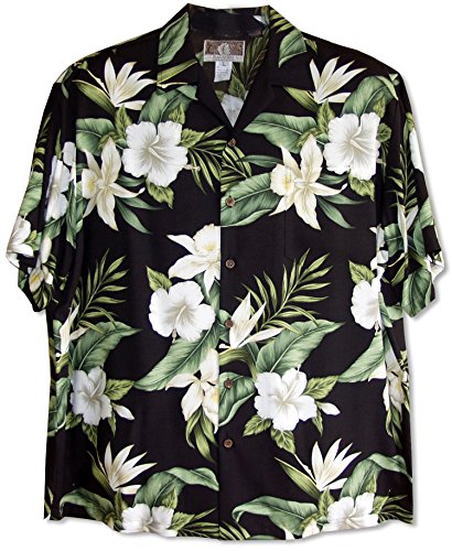 RJC Men's White Hibiscus Fern Shirt - Tropical Button Down With Coconut Buttons