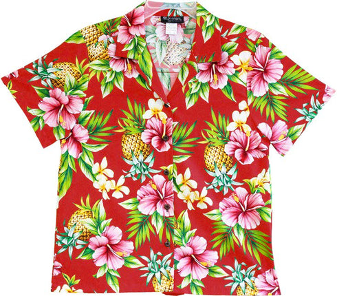 Pineapple HIbiscus Women's Hawaiian Camp Shirt