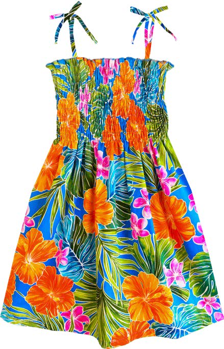 Vibrant Hibiscus Girl's Hawaiian Smocked Dress