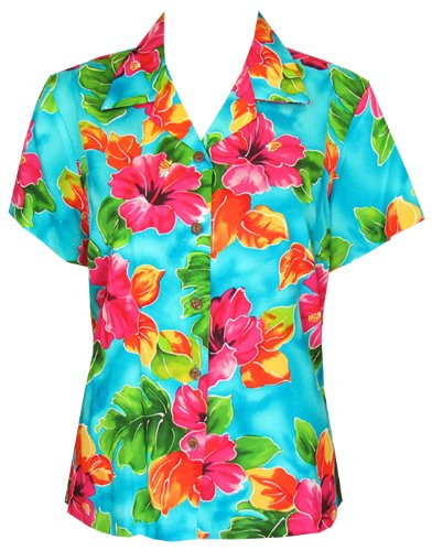 Two Palms Women's Hibiscus Watercolor Fitted Blouse