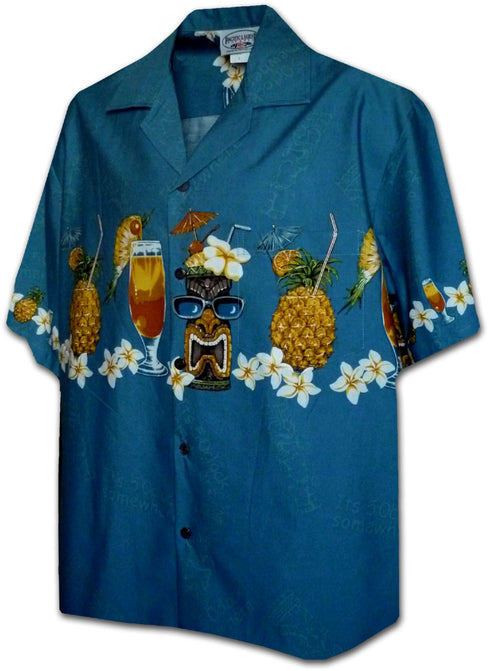 Pacific Legend Mens S to 4X Tiki Tropical Cocktail Chest Band Shirt