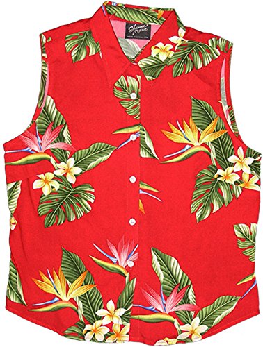 Bird of Paradise Display Women's Fitted Sleeveless Aloha Blouse - Plus Size