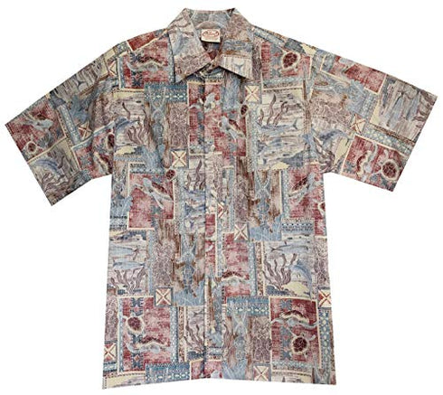 Made in USA - Go Barefoot Men's Honu Turtle Tapa Reverse Aloha Shirt
