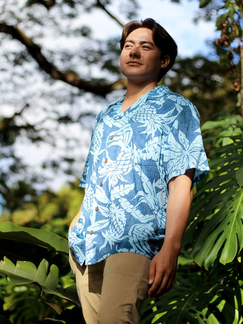 Hala Pineapples Hawaiian Aloha Mens Rayon Shirt