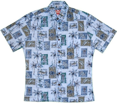 RJC Mens Polynesian Tiki Ocean Fish Reverse Shirt