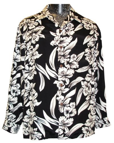 Kamehameha Mens White Orchid Panel Long Sleeve Shirt
