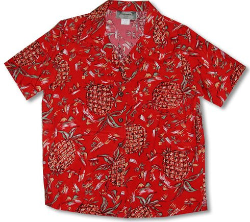 Pineapples Original Kamehameha Women's Hawaiian Aloha Rayon Shirt