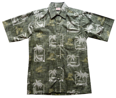 Made in USA - Go Barefoot Men's Outrigger Palm Reverse Aloha Shirt