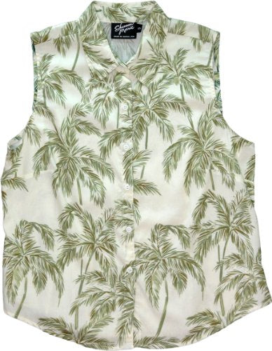 Palm Trees Women's Fitted Sleeveless Aloha Blouse - Regular & Plus Size